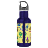 Niedliche, bunte Roboter auf gelbem Hintergrund Edelstahlflasche (Rückseite)