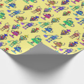 Niedliche, bunte Roboter auf gelbem Hintergrund Geschenkpapier (Ecke)