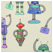 Niedliche, bunte Roboter auf gelbem Hintergrund Stoff (Muster)