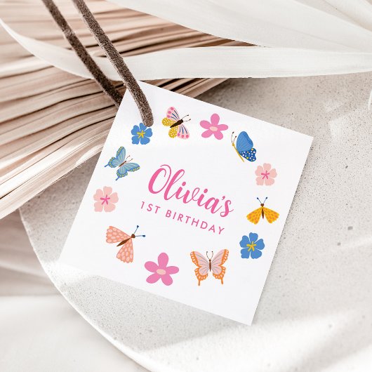 Niedliche Bunte Schmetterlinge Geburtstagsparty Geschenkanhänger