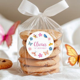 Niedliche Bunte Schmetterlinge Geburtstagsparty Runder Aufkleber