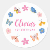 Niedliche Bunte Schmetterlinge Geburtstagsparty Runder Aufkleber (Vorderseite)