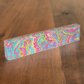 Niedliche, bunte Vintage Blumenmotive Namensplakette (Seite)