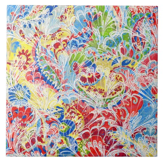 Niedliche bunte Vintage Blüte Fliese (Vorderseite)