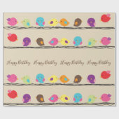 niedliche bunte Vögel auf Seilmuster Geschenkpapier (Flach)