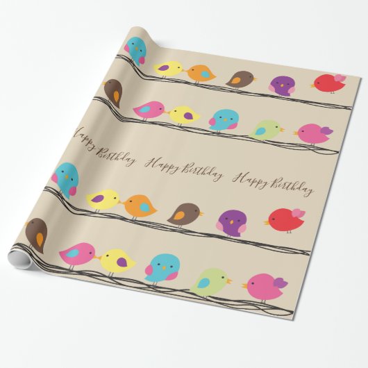 niedliche bunte Vögel auf Seilmuster Geschenkpapier (Ungerollt)