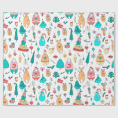 Niedliche bunte Weihnachtsmänner Cartoon Tiermuste Geschenkpapier (Flach)