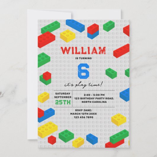 Niedliche Bunte Ziegel Gebäude Blocks Kindergeburt Einladung (Vorderseite)