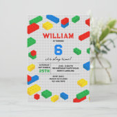 Niedliche Bunte Ziegel Gebäude Blocks Kindergeburt Einladung (Stehend Vorderseite)