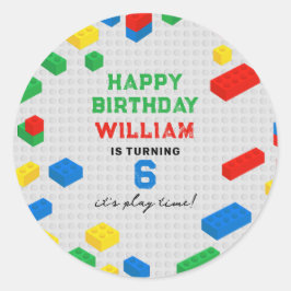 Niedliche Bunte Ziegel Gebäude Blocks Kindergeburt Runder Aufkleber