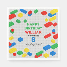 Niedliche Bunte Ziegel Gebäude Blocks Kindergeburt Serviette