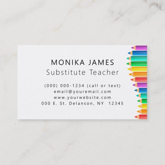 Niedliche Buntstifte Stellvertretender Lehrer Visitenkarte (Rückseite)
