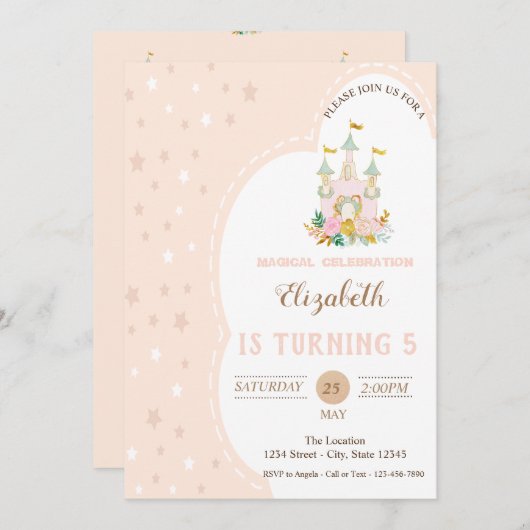 Niedliche Burgsteine Geburtstag Einladung (Vorne/Hinten)