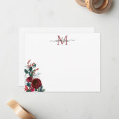 Niedliche Burgundy Rote Rose Weihnachts-Blumenmono Mitteilungskarte (Vorderseite/Rückseite Beispiel)