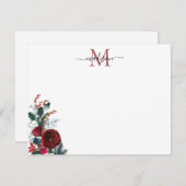 Niedliche Burgundy Rote Rose Weihnachts-Blumenmono Mitteilungskarte (Vorne/Hinten)