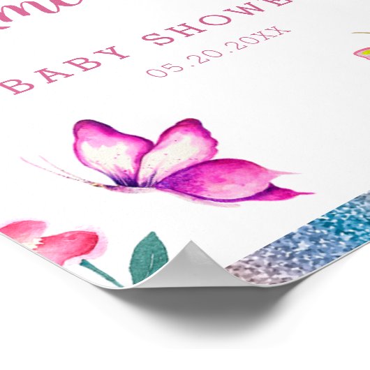Niedliche Butterfly Baby Dusche Willkommen Poster (Ecke)