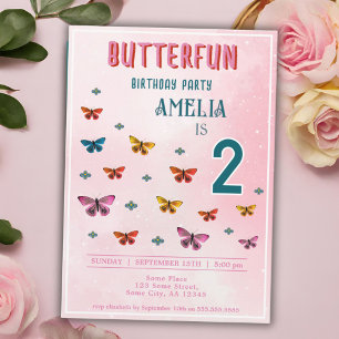 Niedliche Butterfly Blume Girl Geburtstagsparty Einladung