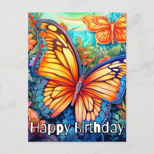 Niedliche Butterfly & Blume Illustration Collage Postkarte (Vorderseite)