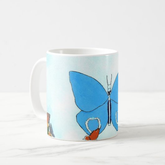 Niedliche Butterfly-Collage & Wildblume-Tasse Kaffeetasse (Vorderseite Links)