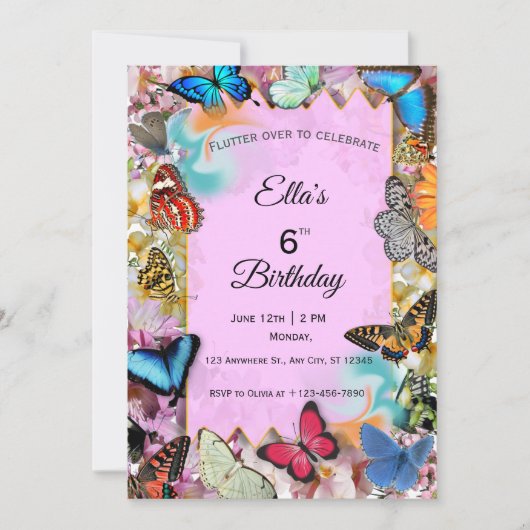 Niedliche Butterfly zum Geburtstag Einladung (Vorderseite)