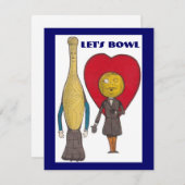 NIEDLICHE BUTTON- UND BALLKOLLE BOWLING PARTY EINL EINLADUNG (Vorne/Hinten)