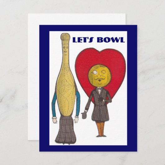 NIEDLICHE BUTTON- UND BALLKOLLE BOWLING PARTY EINL EINLADUNG (Vorne/Hinten)