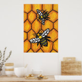 Niedliche Buzzing Bienen auf Honigwabenrüben Poster (Küche)