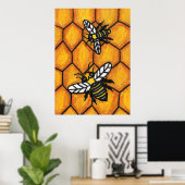 Niedliche Buzzing Bienen auf Honigwabenrüben Poster (Heimbüro)