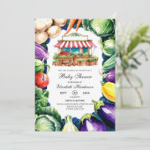 Niedliche Cabbage Farmer's Market Baby Dusche Einladung (Stehend Vorderseite)