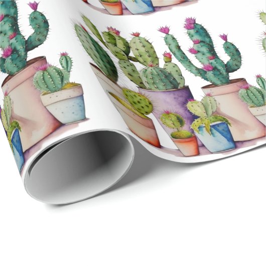 Niedliche Cacti cactus succulents in Töpfen Geschenkpapier (Rolleneckpunkt)