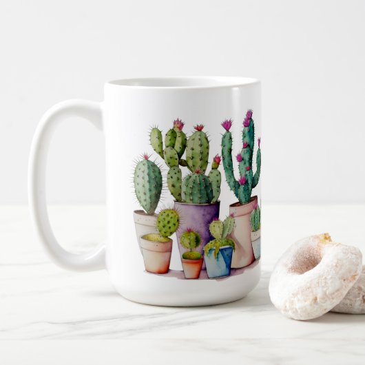 Niedliche Cacti cactus succulents in Töpfen Kaffeetasse (Mit Donut)