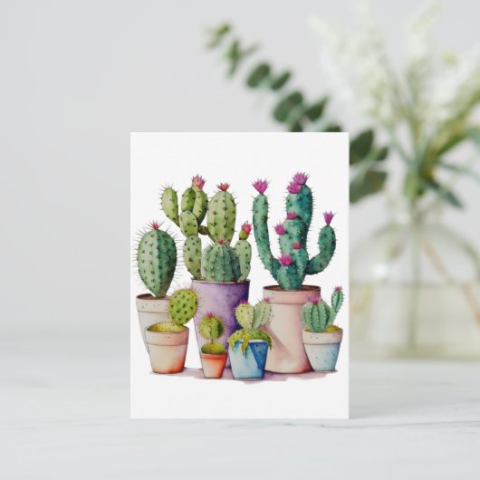 Niedliche Cacti cactus succulents in Töpfen Postkarte (Stehend Vorderseite)