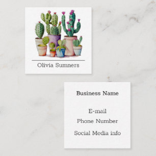 Niedliche Cacti cactus succulents in Töpfen Quadratische Visitenkarte