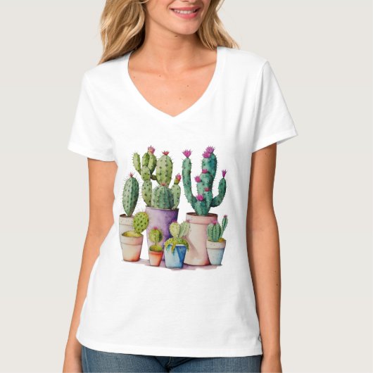 Niedliche Cacti cactus succulents in Töpfen T-Shirt (Vorderseite)