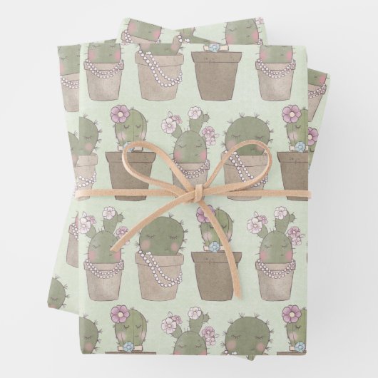 Niedliche Cactus Girls mit Schmuck Geschenkpapier Set (Beispiel)