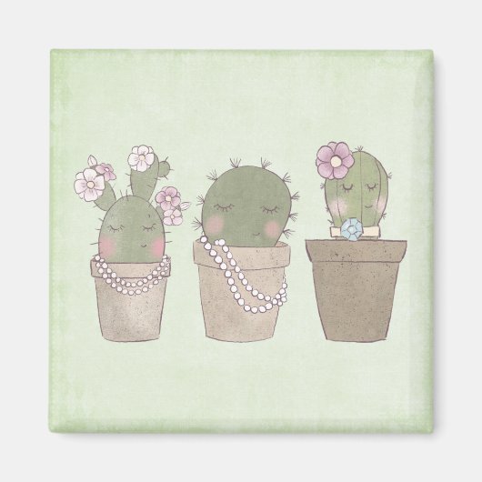 Niedliche Cactus Girls mit Schmuck Magnet (Vorne)