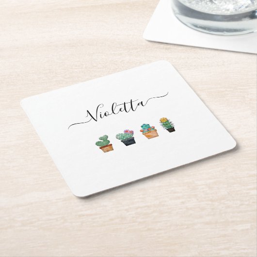 Niedliche Cactus Greenery Blume Rechteckiger Pappuntersetzer (angewinkelt)