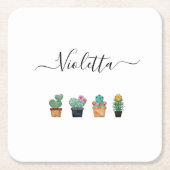 Niedliche Cactus Greenery Blume Rechteckiger Pappuntersetzer (Vorderseite)