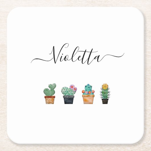 Niedliche Cactus Greenery Blume Rechteckiger Pappuntersetzer (Vorderseite)