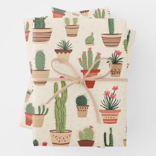 Niedliche Cactus Pflanze Pots Gemustert gefleckte  Geschenkpapier Set