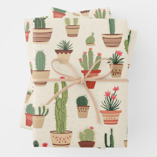 Niedliche Cactus Pflanze Pots Gemustert gefleckte Geschenkpapier Set
