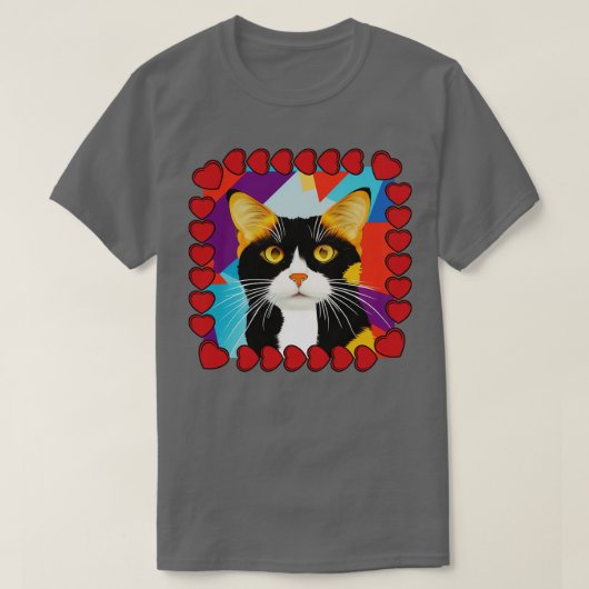 Niedliche Calico Cat Art mit Herz-Rahmen T-Shirt (Design vorne)