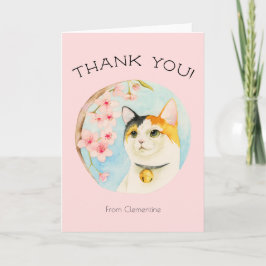 Niedliche Calico Cat und rosa Blume | Danke