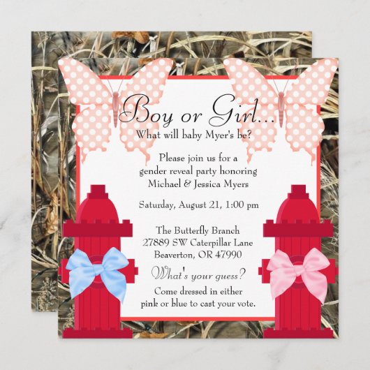 Niedliche Camouflage Feuer Hydranten Geschlecht Au Einladung (Vorne/Hinten)