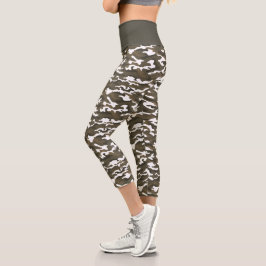 Niedliche Camouflage Weiß und Grün Capri Leggings