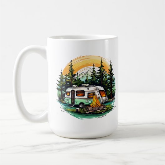 Niedliche Camping-Liebhaber fügen Monogramm hinzu Kaffeetasse (Links)
