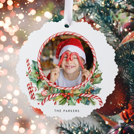 Niedliche Candy Cane & Christmas Foto Ornament Karte