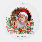 Niedliche Candy Cane & Christmas Foto Ornament Karte (Vorderseite)
