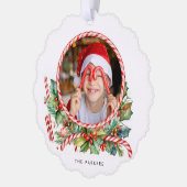 Niedliche Candy Cane & Christmas Foto Ornament Karte (Links)