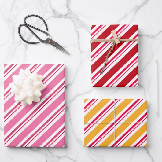Niedliche Candy Cane Stripes Papierfolien Geschenkpapier Set (Vorderseite)